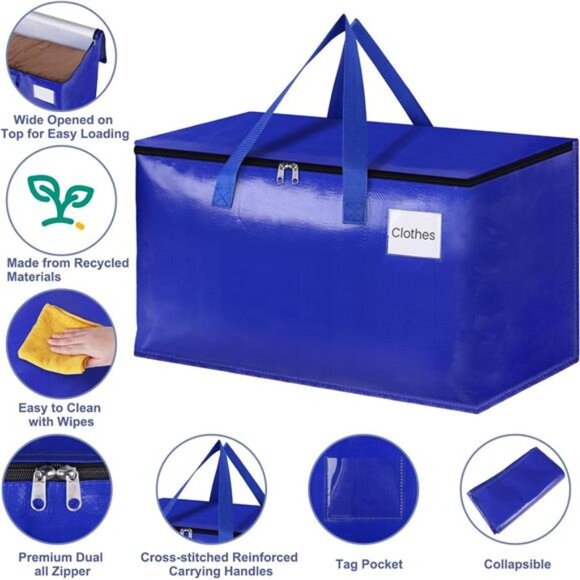 Moving Bags-Heavy Duty Moving Boxes,Storage Totes with Zipper,Reinforced Handles - Picture 3 of 7